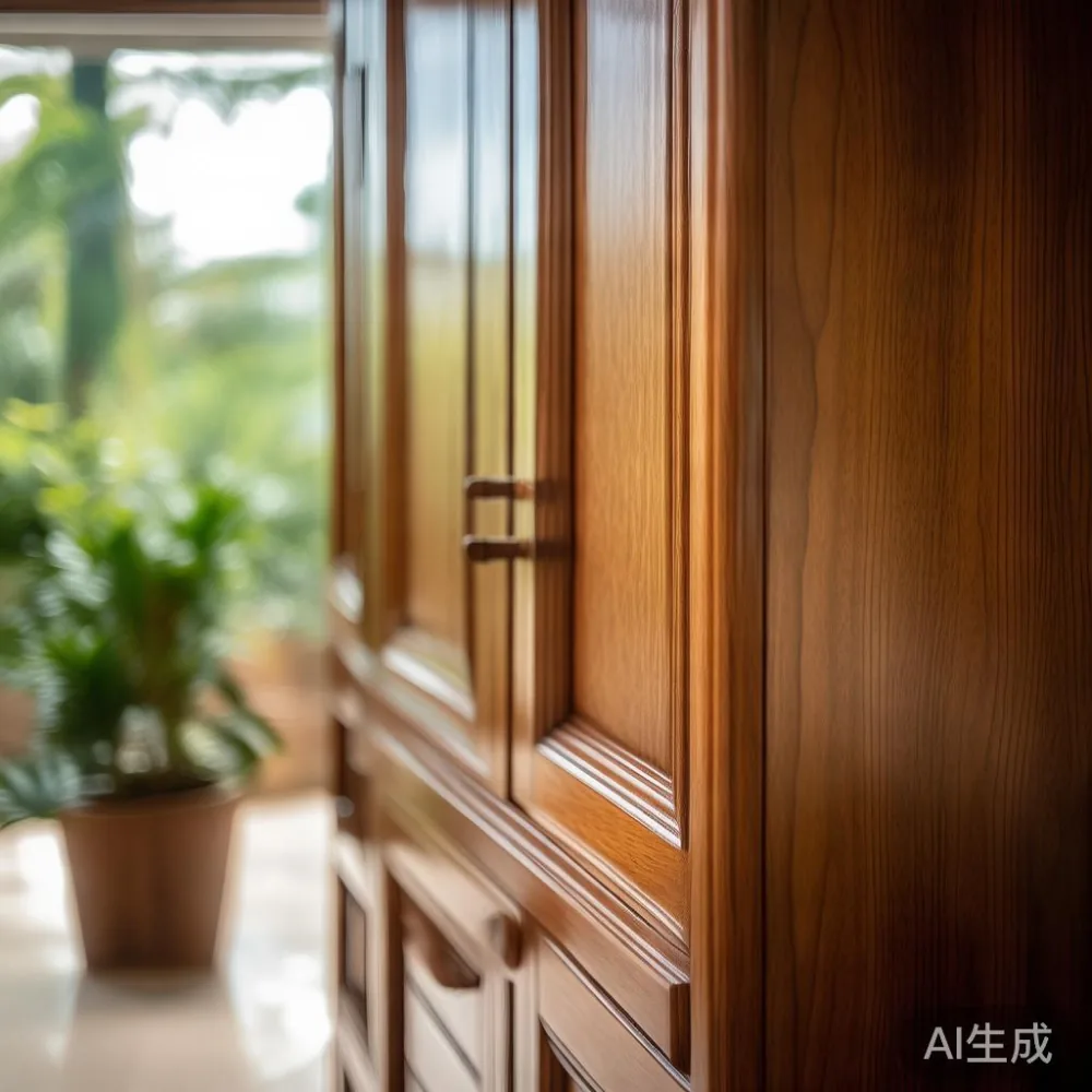 Caring for a Lacquered Wardrobe in Singapore's Tropical Climate — close-up of the grain and joinery detail, shallo