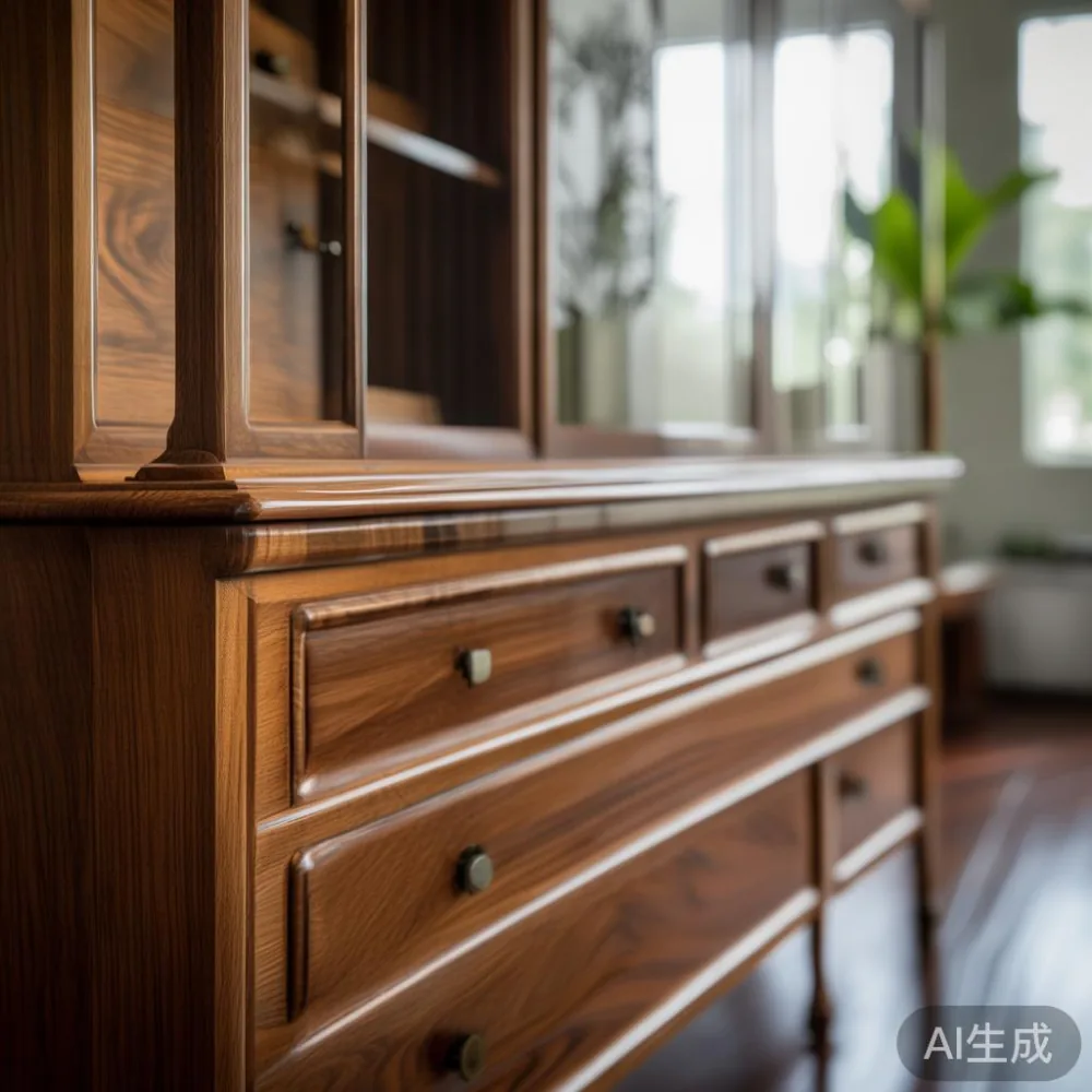 Caring for a Lacquered Surface in a Tropical Climate: A Singapore Ward — close-up of the grain and joinery detail, shallo