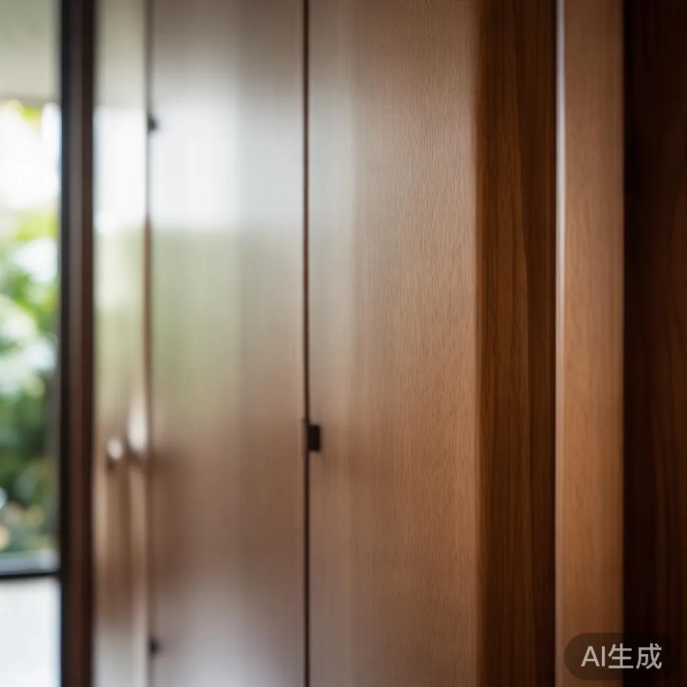 Caring for a Lacquered Wardrobe Surface in a Tropical Climate: A Singa — close-up of the grain and joinery detail, shallo