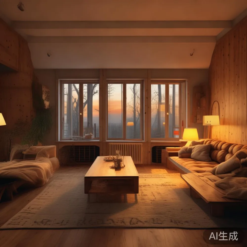How To Match Solid Wood Furniture To A Warm Minimal Interior (Without — room setting at dusk with warm lamp light, film