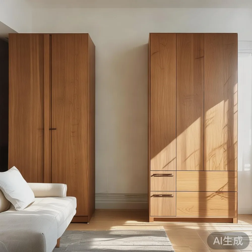 Veneer vs Solid Wood Wardrobe in Singapore: What Really Costs Less Ove — staged against a plain wall with a linen sofa ne